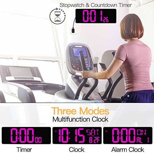 XREXS 17.2 Inch Large Digital Wall Clock with Remote Control | LED Large Display Count Up & Down Timer, Adjustable Brightness Alarm Clock with Day/Date/Temperature for Home, Office, Gym - color: Purple