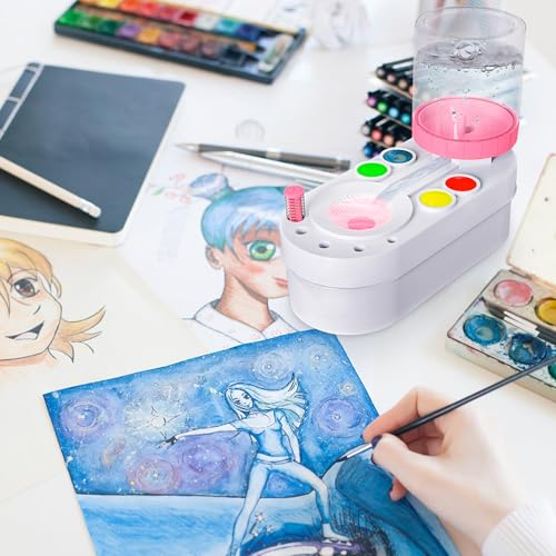 2026 Upgraded Paint Brush Cleaner Tool, Painting Station with Brush Washer for Kids, Acrylic Watercolor Paint Water Dispenser, Art Supplies Paintbrush Rinser for Artists (Pink) - style: White Pink