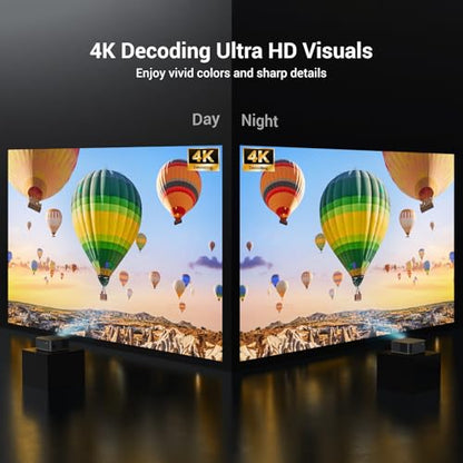 HAPPRUN 2000 ANSI 4K Decoding Projector with WiFi and Bluetooth, Auto Focus | 300'' Display for Indoor/Outdoor, Portable Home Theater, Smart Movie Projector Compatible with Phone/TV Stick/PC/PS5