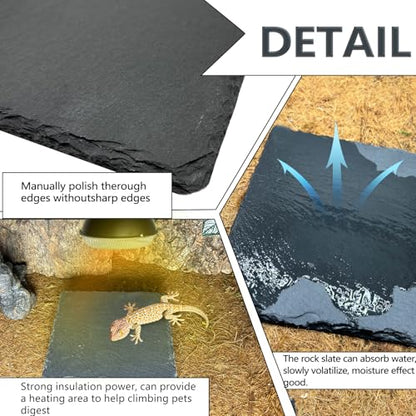 Reptile Basking Platform 2Pcs 6.0''x6.0'' Turtle Rock Plate Slate Feeding Food Dish Bowl Bathing Rest Terrace for Chameleon Lizard Bearded Dragon Gecko Snake Frog Newt (6.0''/15CM) - size: 6.0 inches