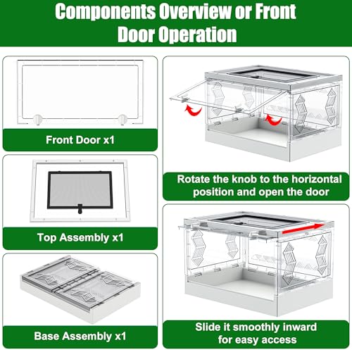 Folding Reptile Travel Terrarium Tank 17" × 12" × 10" | 9 Gallon Portable Transport or Quarantine Enclosure Habitat for Geckos, Lizards, Snakes, Turtles, Spiders - size: 17" x 12" x 10"