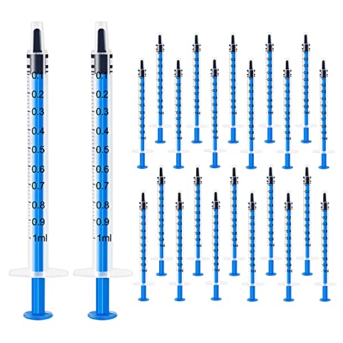 24 Pack 1ml Syringe Without Needle Small Plastic Syringes Sterile Packed with Measurement for Oral, Dental, Lab, Plant Hydroponic, Pet Use