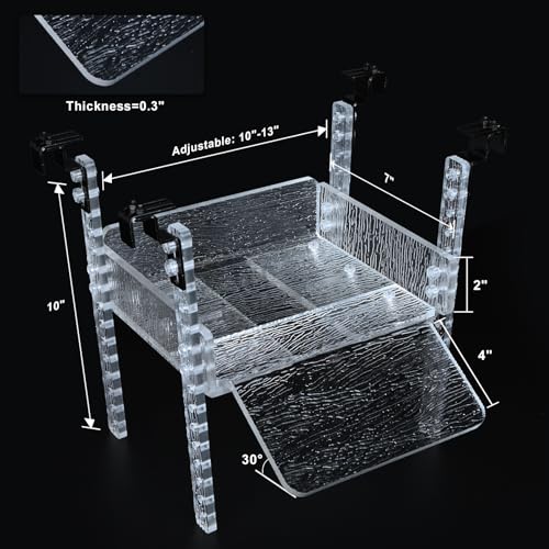 Adjustable Turtle Basking Platform, 10-13" Wide, Slip-Resistant Ramp, Acrylic, Transparent, Ideal for Turtle Tank Accessories - size: M