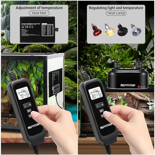 Reptile Dimming Thermostat, Adjustable Day and Night Temperature, Thermostat for Reptile Heat Lamp Heat Pad, PID Temperature Controller, Memory Function, ℉/℃ (Model: PT02A) - color: Day/Night Temp Set