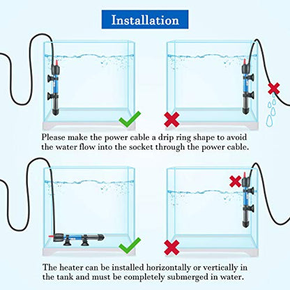 50W 100W 300W Submersible Aquarium Heater, Adjustable Glass Water Heater for 5 – 70 Gallon Fish and Turtle Tank (100W) - size: 100W for 10-30 gallon