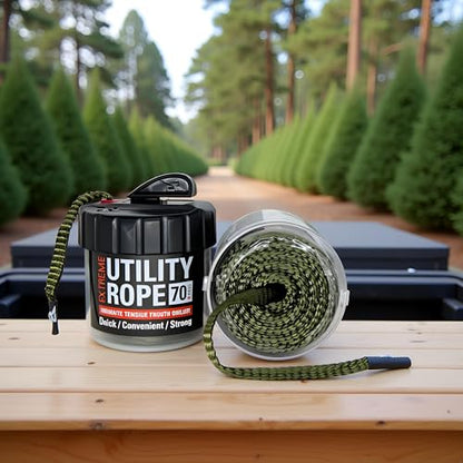 Rapid Rope Canister, 70ft Olive Green Tactical Paracord, 1100lb Test, USA | Heavy Duty Poly Rope Test Cord, Non-Tangle Dispenser Included, For Hiking, Camping, Survival, Utility, Stocking Stuffer, Gift - size: 70ft, style: Olive Green