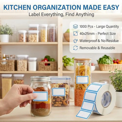 1000Pcs 40x25mm Blue Freezer Labels, Waterproof Write-On Stickers | 1000Pcs 40x25mm labels; removable writable adhesive for jars, containers, meal prep, pantry storage, and freezer use. - color: 1000pcs- Blue
