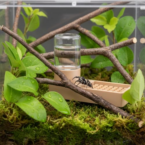 Jumping Spider Enclosure Accessories Kit Water Dispenser Magnetic Tree Trunk Hide with Artificial Moss Tree House Climbing Rope Spider Habitat Decor for Jumping Spider Terrarium Reptile Tank