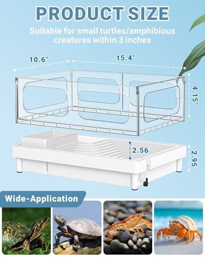 GOZILLA Small Turtle Tank Kit(Tank+Lamp+Filter), Acrylic Aquarium Turtle Starter Kit Habitat with Multi-Functional Areas for Small Reptiles. (White Kit)