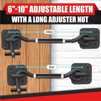 Adjustable 6"-10" Privacy Cabin Hook & Eye Latch, Barn Door Lock Gate Latch | Privacy Hook and Eye Latch for Barn Door, Gate Latch Lock Cabin Hooks for Gate Shutters Window Slide Shed Cabinet Bathroom