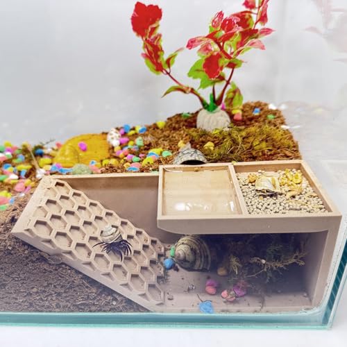 Hermit Crab Hideaway,Underground Habitat and Climbing Toy, 3D Printed Shelter for Hermit Crabs, Turtles, Lizards, and Tarantulas (Wood Color, Right) - size: Right