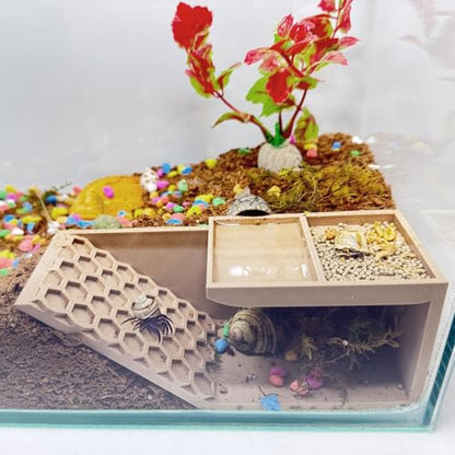 Hermit Crab Hideaway,Underground Habitat and Climbing Toy, 3D Printed Shelter for Hermit Crabs, Turtles, Lizards, and Tarantulas (Wood Color, Right) - size: Right