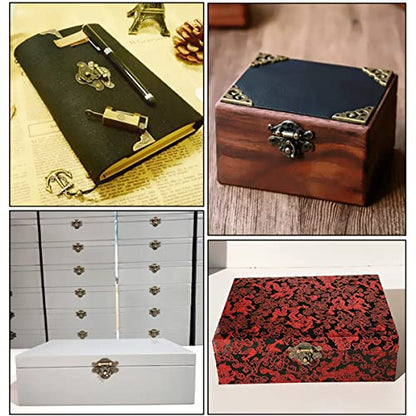 EAEDMY 36 Sets Retro Jewelry Box Hinges and Latches Hardware, Small Bronze Brass Latch Hinges for Wooden Jewelry Box and Decorative Cabinet, with Matching Screws Kit(Catch*12 + Hinges*24) (36)