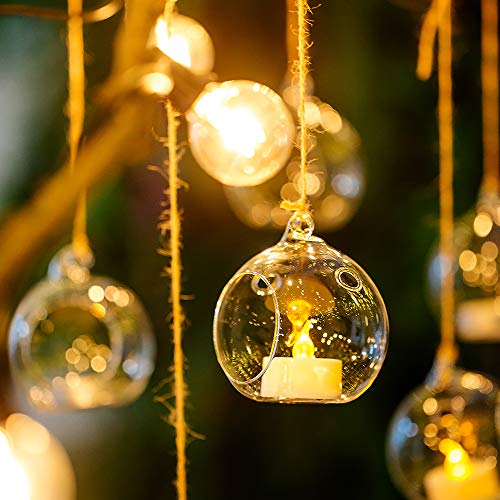 NUPTIO Hanging Glass Terrarium Globes with 2 Holes, 24 Pcs, 3.15 Inch | Clear Votive Orbs, for Air Plants, Tealights, Home or Garden Decor - size: 24 Pcs