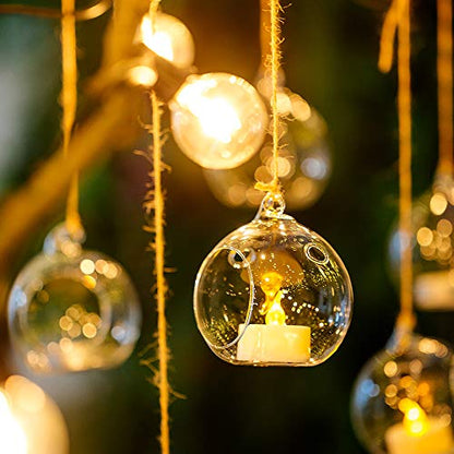 NUPTIO Hanging Glass Terrarium Globes with 2 Holes, 24 Pcs, 3.15 Inch | Clear Votive Orbs, for Air Plants, Tealights, Home or Garden Decor - size: 24 Pcs