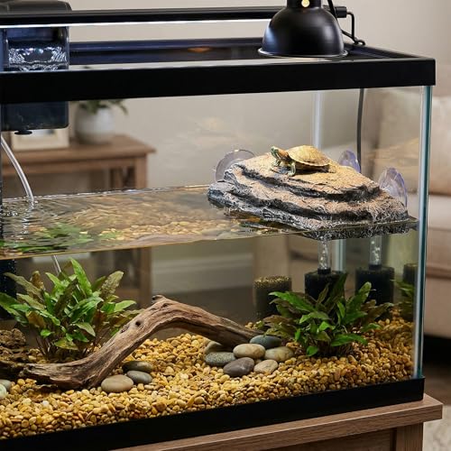 Turtle Basking Platform, Tank Aquarium Tortoise Climbing Platform with 3 Suction Cups, Simulation Rock Resting Terrace, Turtle Tank Accessories for Baby Tortoise, Terrapins, Frogs