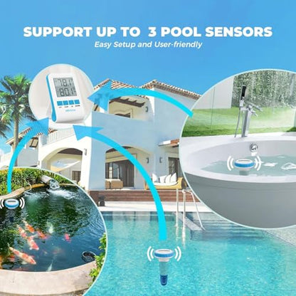HEYAXA Wireless Pool Thermometer, IPX8 Waterproof Floating Digital Pool Thermometer with Easy-to-Read Large Display, Wireless Water Temperature Monitor for Swimming Pool, Hot Tub, Spa, Pond & Aquarium