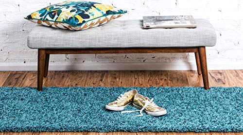 Unique Loom Solid Shag Collection Area Rug (2' 6" x 13' 1" Runner, Deep Aqua Blue) - color: Deep Aqua Blue, size: 2'6" x 13'1" (Runner)