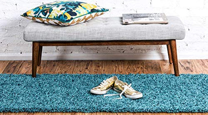 Unique Loom Solid Shag Collection Area Rug (2' 6" x 13' 1" Runner, Deep Aqua Blue) - color: Deep Aqua Blue, size: 2'6" x 13'1" (Runner)