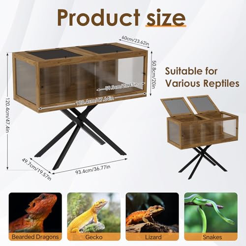 PAKASEPT 100 Gallon Reptile Enclosure Bearded Dragon Tank Stand Mesh Top | Tempered Glass,Breathable Metal Mesh Top,Stable X-Shape Metal Stand,Habitat For Bearded Dragon Snake Gecko Chameleon Tortoise - size: 100 Gallons