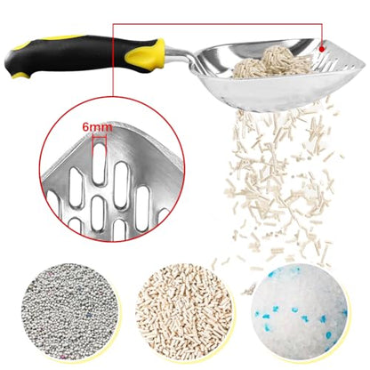 Cat Litter Scoop-Metal Cat Scooper-Long Handle Scoop,Cat Scooper-Poop Sifting-Mesh Shovel-Suitable for Cat Litter Box, (Yellow) - color: Yellow, size: L