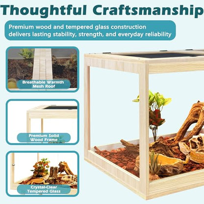 82 Gallon Bearded Dragon Tank, 48 x 20 x 20 Inch Tempered Glass Reptile Enclosure with Metal Mesh Top, Lockable Sliding Front Doors, Large Lizard and Snake Terrarium, Oak - color: Oak, size: 82 Gallon (48x19.5x19.5 Inch)