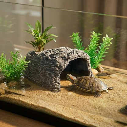 Extra Large Reptile Hideouts Cave, Resin Tortoise Hide Cave, Rock Basking Habitat Decor for Bearded Dragon, Leopard Gecko, Snake, Turtle, Lizard, Frog, Terrarium Aquarium Hideout(Large Size) - size: 9.3 x 8.1 x 5 inch
