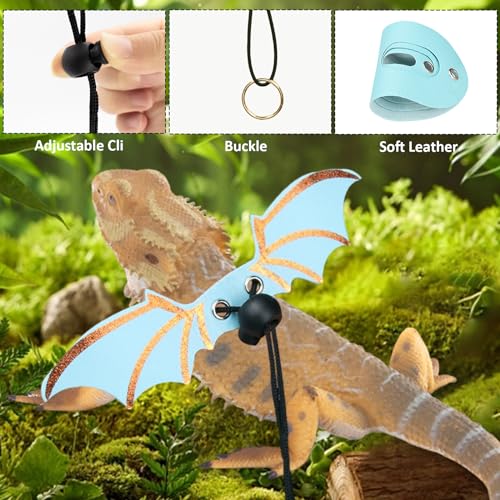 Adjustable Lizard Leather Leash Harness and Bearded Dragon Carriers Sling,Bearded Dragon Harness and Leash Set Soft Spacious Opening for Camping for Outdoor Travel Walking Rest - color: Blue