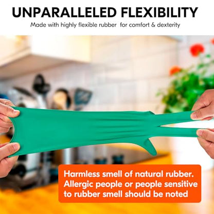 Vgo... 1-Pair Reusable Household Gloves, Rubber Dishwashing gloves, Extra Thickness, Long Sleeves, Kitchen Cleaning, Working, Painting, Gardening, Pet Care (Size L, Green, HH4601) | green,extra Thickness,kitchen,dishwashing,household,painting,gardening,pe
