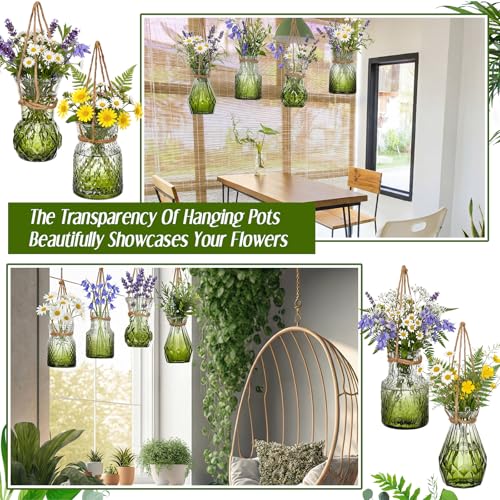 4 Pcs Stained Glass Hanging Vases Hanging Glass Planters Small Plant Terrarium Pot Containers with Rope for Garden Home Indoor Outdoor Decor, 4 Styles (Trendy) - style: Trendy