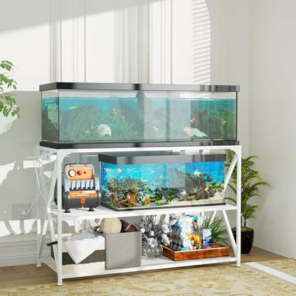 55-75 Gallon Fish Tank Stand, 49.2 x 19.7x 31.5 Inch,Industrial Aquarium Stand with Power Outlet and Switch, Turtle Tank, Reptile Terrariums and Breeder Tank Stand, White - color: White