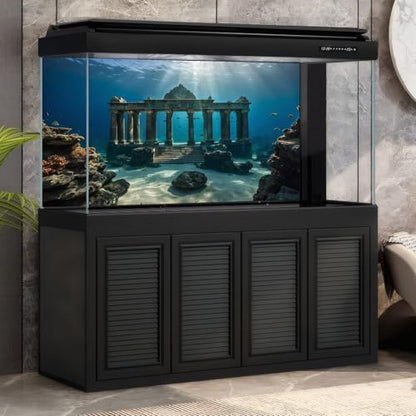 Under The Sea Scene Aquarium Background Tranquil Underwater Ancient Temple Fish Tank Background Deep Blue Sea Sunray Terrarium Backgrounds Blue Ocean Sunken Temple Reptile Tank Backgrounds 24x12in - color: Blue_Dark Brown, size: 24(W)x12(H)in