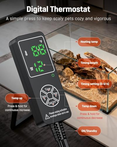 Pawfly Reptile Heat Pad with Thermostat & Timer - Reptile Heating Pad 8 x 5.9 Inch, 7 W Hermit Crabs Heating Pads, Heat Mat for Reptiles Turtles Frogs Snakes Lizards Geckos Plants Seedlings - size: 7 W (8 x 5.9 Inch)