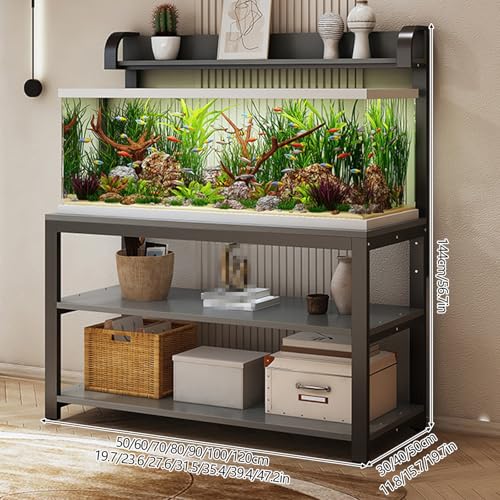 Adjustable Metal Aquarium Stand with Shelf - Height-Adjustable, Open Design for Home & Office, Sturdy Fish Tank Support, Space-Saving Storage Solution,White+gray,70x40x144cm - size: 70x40x144cm