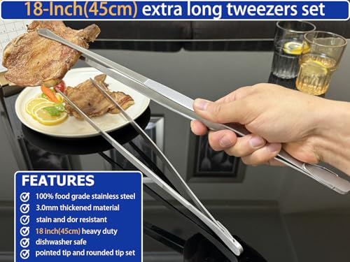 JETKONG 2 Pcs 18 Inch (45cm) Stainless Steel Grill Tongs Heavy Duty Giant Tweezer Tongs, Extra Large Tweezers Tools for Cooking, Grilling, BBQ and Turning Food (Silver) - color: Silver, size: 18+18 Inch