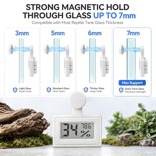 2 Pack Magnetic Reptile Thermometer Hygrometer,Fast-Read °F/°C Digital Temp&Humidity Gauge for Terrarium Tank Enclosure,for Bearded Dragon,Gecko,Snake, Tortoise,Hermit Crab,Jumping Spider (White) - color: White