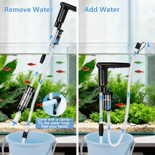 AQQA Upgraded DC 18W Electric Aquarium Vacuum Gravel Cleaner | Anti-Clog Pre-Filter Design, 7-in-1 Multifunctional, Dirt Removal, Water Change, Sand Washing, Turtle Shower