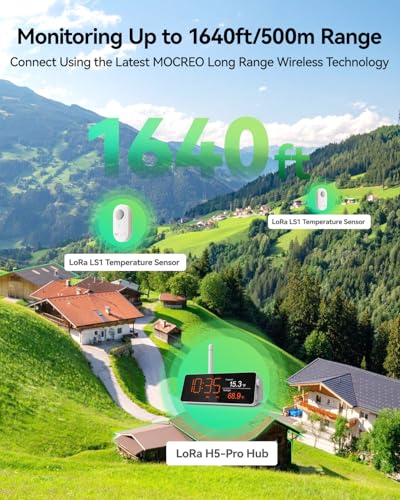 WiFi Remote Thermometer Freezer Alarm, 1/3 Mile Long Range, IP66 Waterproof, App Email Alert, with Digital Monitor Hub, 2 Smart Wireless Temperature Sensors for Fridge, RV, Greenhouse - style: 1 Long Range LCD Hub + 2 Waterproof Sensors