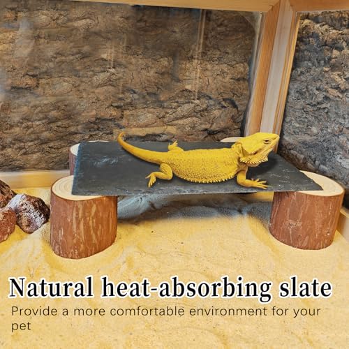 Bearded Dragon Basking Platform,Reptile Slate Rocks with Wooden Pile,Leopard Gecko Hides and Caves Climbing Tank Accessories for Lizards Snakes Tortoise Ball Python(Large High)