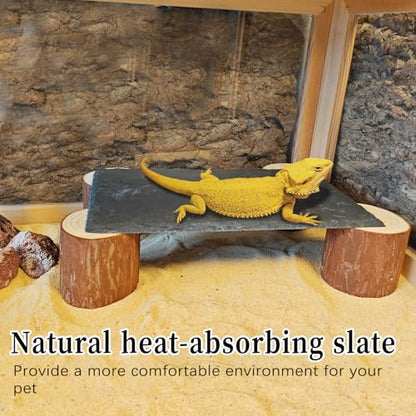 Bearded Dragon Basking Platform,Reptile Slate Rocks with Wooden Pile,Leopard Gecko Hides and Caves Climbing Tank Accessories for Lizards Snakes Tortoise Ball Python(Large High)