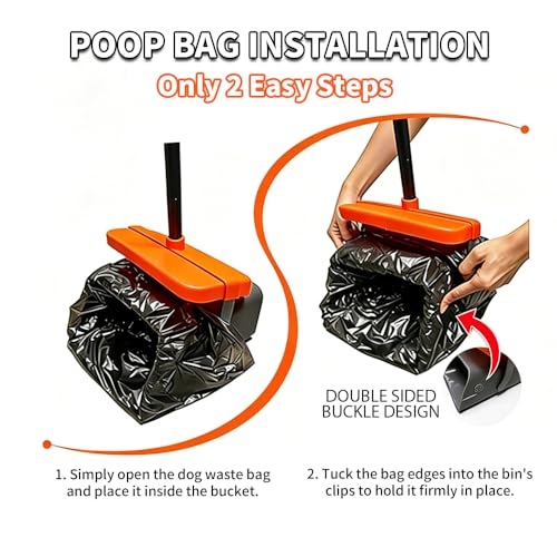Pooper Scooper, 46" Long Handle Heavy Duty Picker-Upper, Swivel Bin Rake Kit with Bag Attachment, 100 Waste Bags for Small Large Dogs Puppy Poop Trash Litter Cleanup Yard Outdoor Pet Essentials - color: Gray & Bright Orange