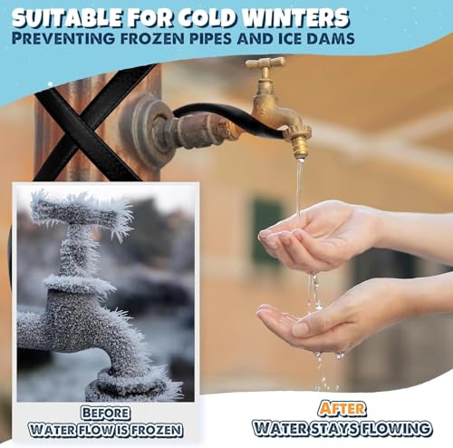 3~100FT Heat Tape for Water Pipes, UL & ETL Certified 30 FT Self-Regulating Pipe Heating Cable with Thermostat for Pipe Freeze Protection, Waterproof Heat Tape for Metal and Plastic Pipes,Black(1pcs) - color: Black, style: 30 FT