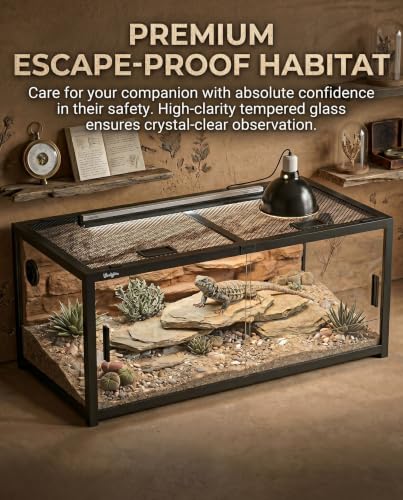 68 Gallon Reptile Tank, Reptile Enclosure Front Sliding Door | Stackable ventilation reptile terrariums Tank anti-escape locks and no-fingerprint handles maximizes UVB transmissionn - color: Black, size: 68 Gallon