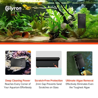 Elyron Dual Scraper Magnetic Aquarium Cleaner,Strong Magnetic Fish Tank Cleaner & Aquarium Algae Scraper for Glass/Acrylic Tanks, All-In-One Fish Tank Glass Cleaning Tool