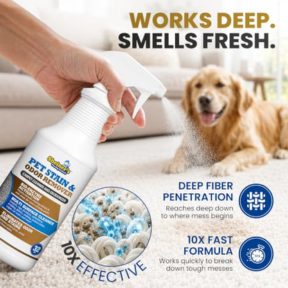 Sheiner's Pet Stain Remover & Pet Odor Eliminator, Advanced Cleaning Bio-Enzyme Cleaner Solution for Carpets, Rugs, Upholstery & Multi-Surfaces, Safe for Pets & Kids. (32 oz) - size: 32 Fl Oz (Pack of 1)