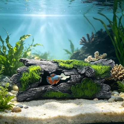 Resin Reptile Cave Statue - Extra Large Hollow Log for Bearded Dragon, Leopard Gecko, Crested Gecko Tank Accessories | Driftwood for Aquarium & Bearded Dragon Accessories (Green) - style: Green