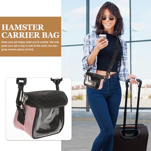 GLEAVI Small Animal Carrier Bag Portable Outdoor Guinea Pig Pouch with Breathable Mesh, Pink Beige S Size, Travel Handbag for Hamsters Squirrels Hedgehogs and Chinchillas