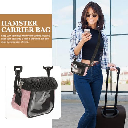 GLEAVI Small Animal Carrier Bag Portable Outdoor Guinea Pig Pouch with Breathable Mesh, Pink Beige S Size, Travel Handbag for Hamsters Squirrels Hedgehogs and Chinchillas