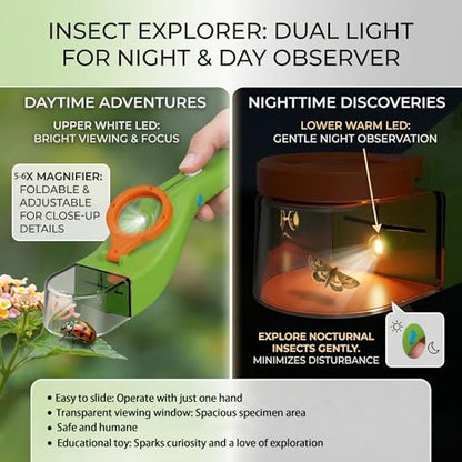 Baideluo Kids Bug Catcher with LED Light & 6X Magnifying Glass - color: Green