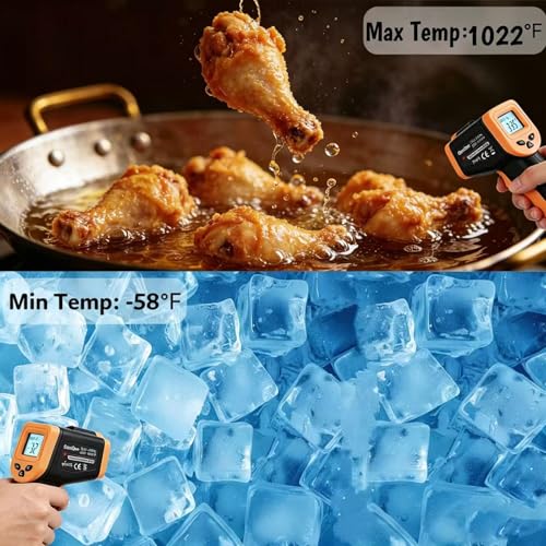 OnniOne Infrared Thermometer Temperature Gun for Cooking -58℉~1022℉ | Digital Thermometer Pizza Oven Blackstone Griddle, Laser Temperature Gun with Carrying Case, LCD Backlit (NOT for Human) - color: Black